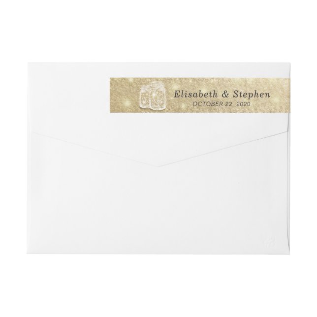 Hochzeitsadresse Mason Jar String Lights Gold Foil (Rückseite)