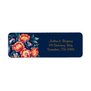 Hochzeitsadresse Navy Blue and Orange Peony Blume