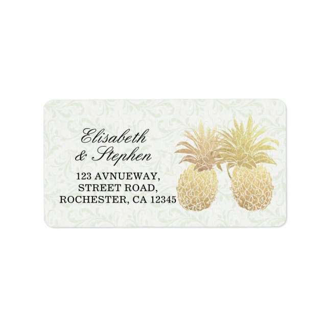 Hochzeitsadresse Vintag Gold Foil Ananas Couple Adressaufkleber (Vorne)