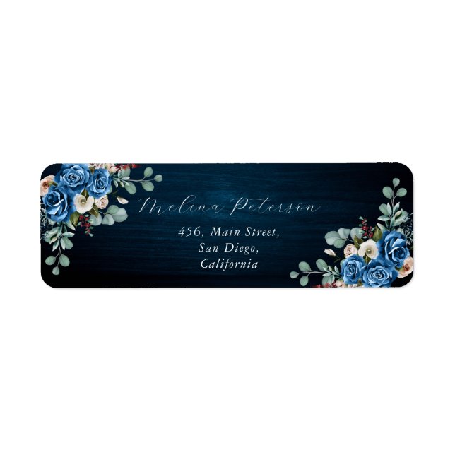 Hochzeitsadresse von Navy Blue Blush Dusty Floral (Vorne)