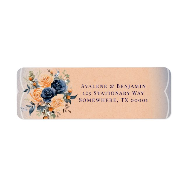 Hochzeitsadresse von Navy Blue Peach Paint Floral (Vorne)