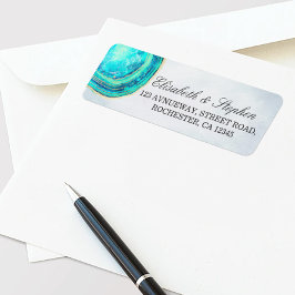 Hochzeitsadresse Watercolor Aquamarin & Gold Agate