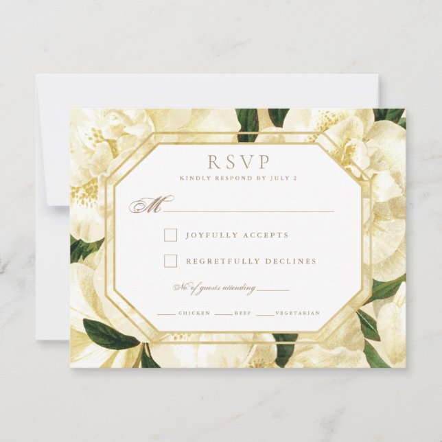 Hochzeitsaktionskarte UAWG *Goldene Blüten* RSVP Karte (Vorderseite)