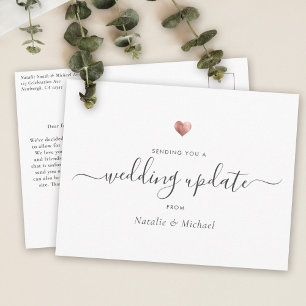 Hochzeitsaktualisierung Elegante Script-Rose Golde Postkarte