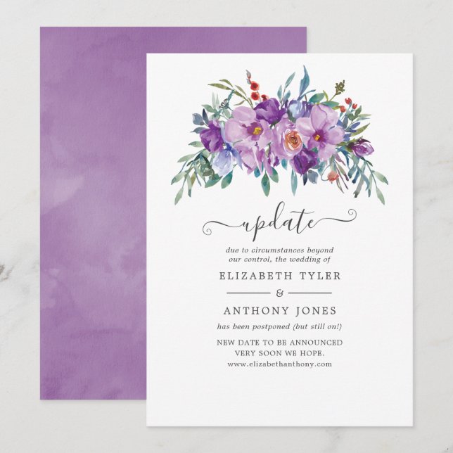 Hochzeitsaktualisierung für lila Magnolien und Ros Einladung (Vorne/Hinten)