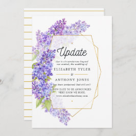 Hochzeitsaktualisierung für lila und goldene geome einladung