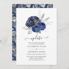 Hochzeitsaktualisierung für Navy und Silver Floral Einladung