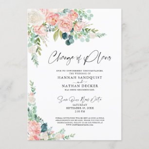 Hochzeitsänderung der Pläne Rosé Floral Einladung