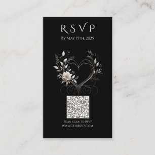 Hochzeitsangabe RSVP QR-Code-White-Blume mit Herz Visitenkarte