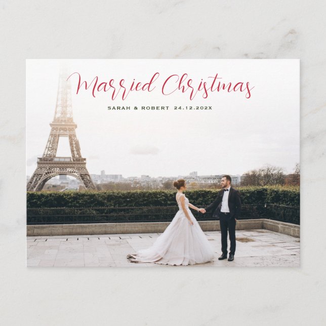 Hochzeitsankündigung für Rote Schrift Postkarte (Vorderseite)