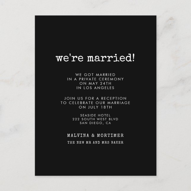 Hochzeitsankündigung für Vintage Schreibmaschinen Postkarte (Vorderseite)