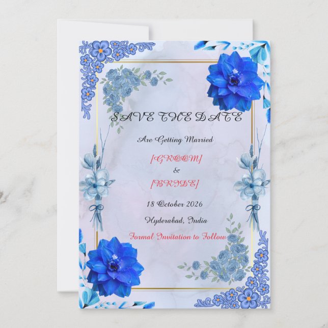 Hochzeitsankündigung im Wasserfarben-Stil der Navy Save The Date (Vorderseite)