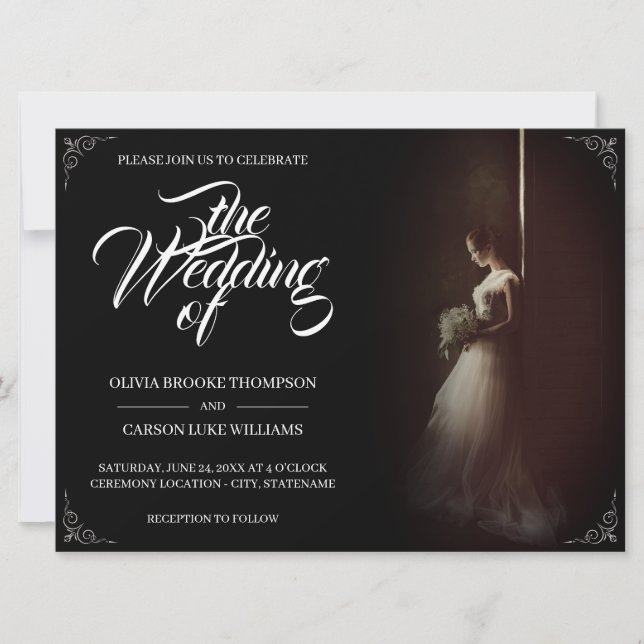 Hochzeitsankündigung mit stehender Braut - Klassik (Vorderseite)