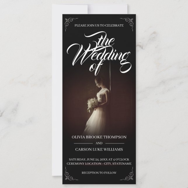 Hochzeitsankündigung mit stehender Braut - Klassik (Vorderseite)