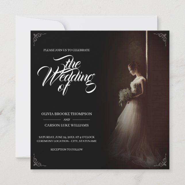 Hochzeitsankündigung mit stehender Braut - Klassik (Vorderseite)