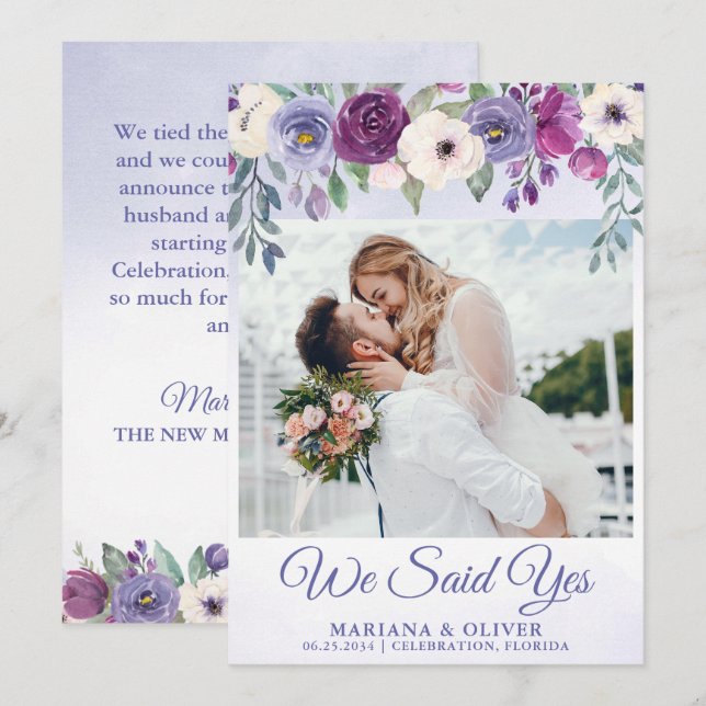 Hochzeitsankündigung Periwinkle Fuchsia Floral Einladung (Vorne/Hinten)