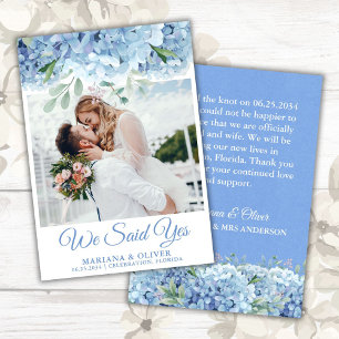 Hochzeitsankündigungskarte Blaue Hortensien Floral Einladung