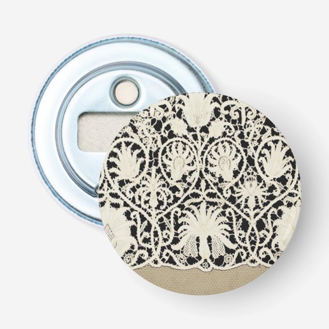 Hochzeitsantike Spitzen Linen Weiße klassische Hüb Flaschenöffner (Vorderseite)