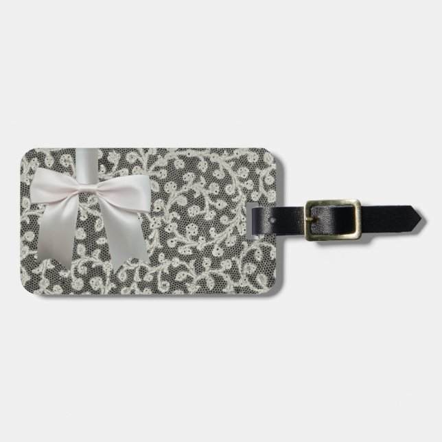 Hochzeitsantike Spitzen Linen Weiße klassische Hüb Gepäckanhänger (Vorderseite horizontal)