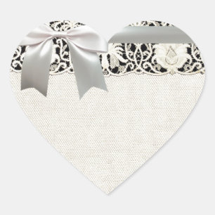 Hochzeitsantike Spitzen Linen Weiße klassische Hüb Herz-Aufkleber