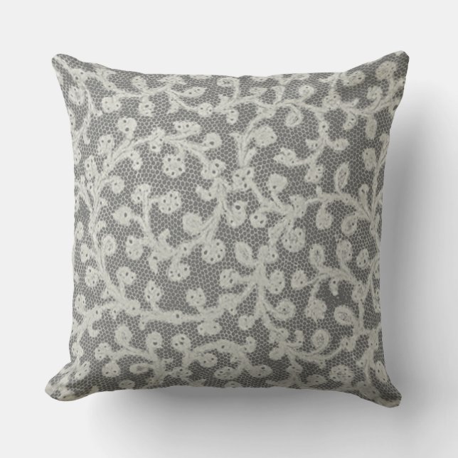 Hochzeitsantike Spitzen Linen Weiße klassische Hüb Kissen Für Draußen (Vorderseite)