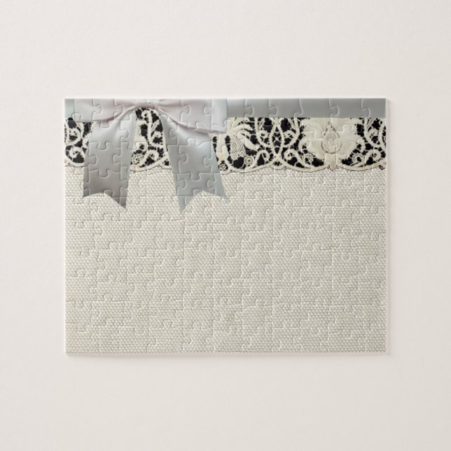 Hochzeitsantike Spitzen Linen Weiße klassische Hüb Puzzle (Horizontal)