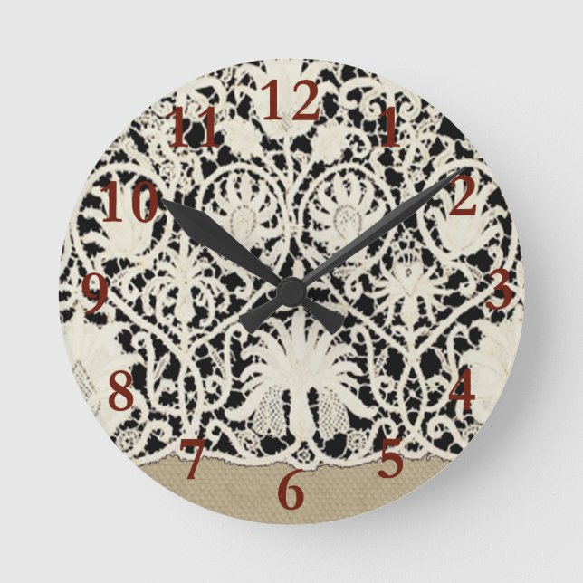 Hochzeitsantike Spitzen Linen Weiße klassische Hüb Runde Wanduhr (Vorderseite)