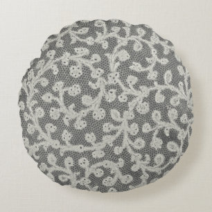 Hochzeitsantike Spitzen Linen Weiße klassische Hüb Rundes Kissen