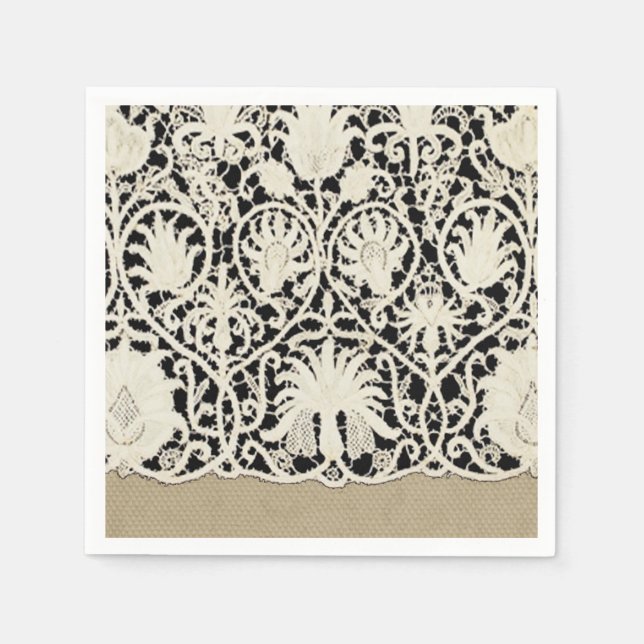 Hochzeitsantike Spitzen Linen Weiße klassische Hüb Serviette (Vorderseite)