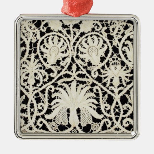 Hochzeitsantike Spitzen Linen Weiße klassische Hüb Silbernes Ornament (Vorne)