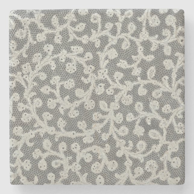 Hochzeitsantike Spitzen Linen Weiße klassische Hüb Steinuntersetzer (Vorderseite)