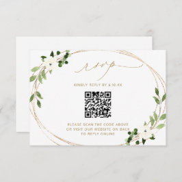Hochzeitsantwort online mit QR Code Greenery Gold  RSVP Karte