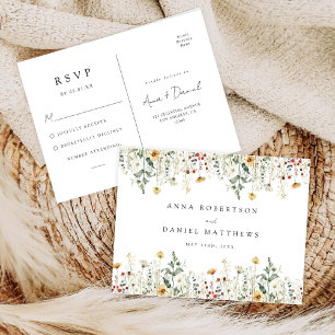 Hochzeitsantwort Sommer-Wildblumenfeld Postkarte