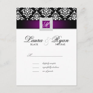 Hochzeitsantwortkarte Jewel Schwarz Lila Weiß RSVP Karte