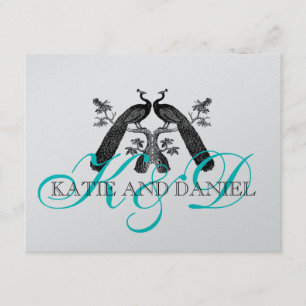 Hochzeitsantwortkarten Pfauen Monogramm Silber RSVP Karte