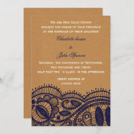 Hochzeitsarbeiten für Navy Lace und Kraft Papier Einladung