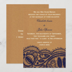 Hochzeitsarbeiten für Navy Lace und Kraft Papier Einladung