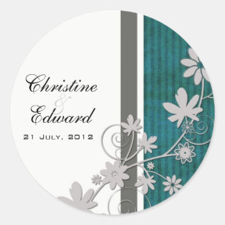 Hochzeitsaufkleber für aquamarine Blume Runder Aufkleber