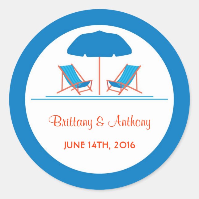 Hochzeitsaufkleber für Beach-Stühle Runder Aufkleber (Vorderseite)