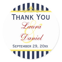 Hochzeitsaufkleber für Navy, White Yellow Stripes