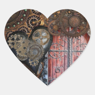 Hochzeitsaufkleber für Runde Steampunk Door Pocket Herz-Aufkleber