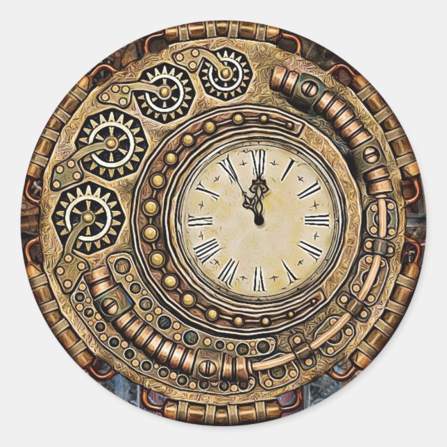 Hochzeitsaufkleber für Runde Steampunk Pocket Watc Runder Aufkleber (Vorderseite)