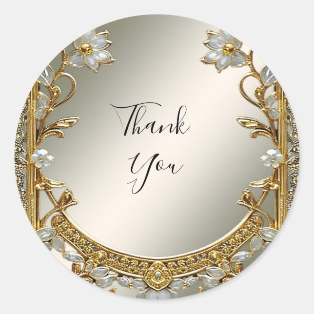 Hochzeitsaufkleber für Verziertes weißes Siegel Runder Aufkleber (Vorderseite)