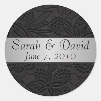 Hochzeitsaufkleber schwarz mit Silberband Runder Aufkleber