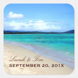 Hochzeitsaufkleber zum Thema Strand Quadratischer Aufkleber