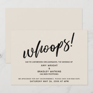 Hochzeitsaufschub Humor "Whoops"! Cremekarte Einladung