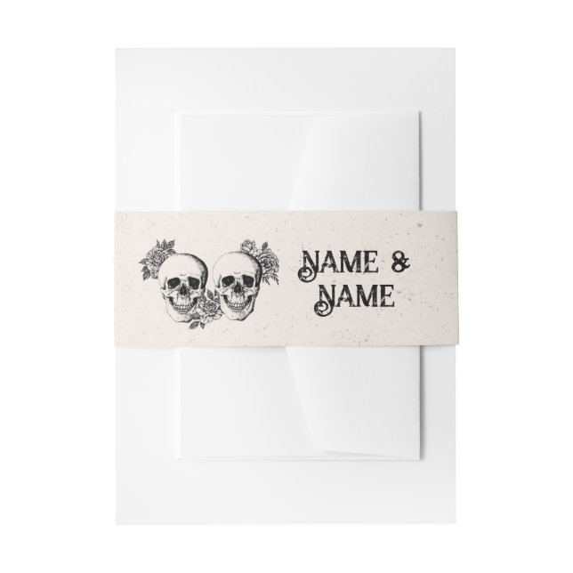 Hochzeitsband Skulls Vintage Rose Weiß Einladungsbanderole (Vorderseite Beispiel)