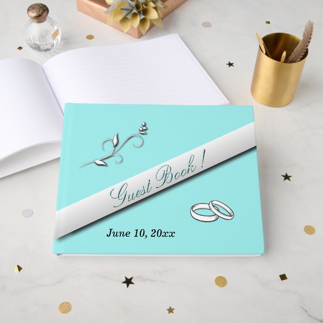 Hochzeitsbänder Aqua-Hochzeit  Gästebuch (Vorderseite Offen)