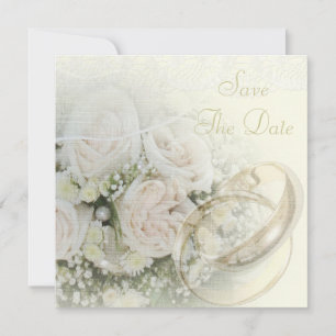 Hochzeitsbänder, Rose, Tauben und Spitzen Save the Date