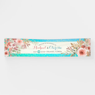 Hochzeitsbanner Elegant Rosa Aquamarine Goldpunkte Banner